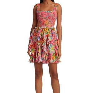 Alice + Olivia Jocelyn Smocked Ruffle Garden Floral Dress